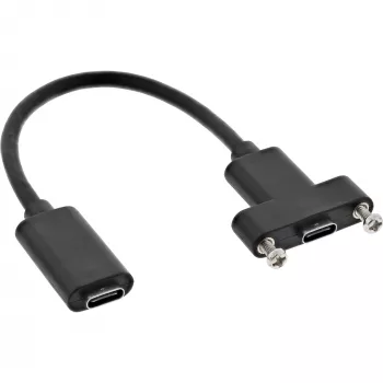 InLine USB 3.2 C jungtis–jungtis su flanšu kabelis, juodas, 0,20 m