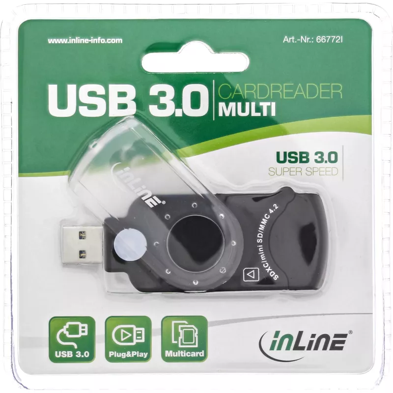 InLine mobili atminties kortelių skaitytuvė USB 3.0, skirta SD/SDHC/SDXC, microSD