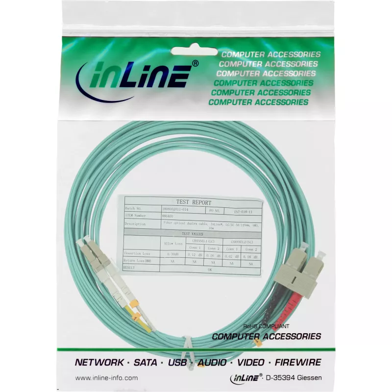 InLine šviesolaidinis dvipusis kabelis LC/SC 50/125 µm OM3 15 m