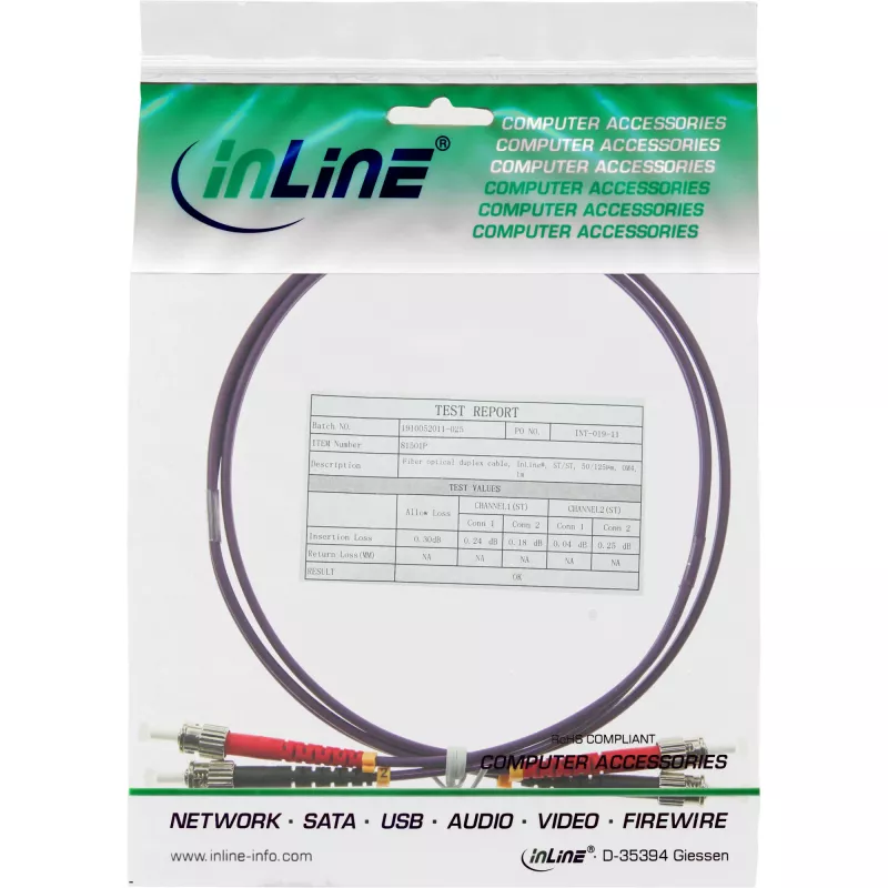 „InLine“ dvipusis šviesolaidinis kabelis ST/ST 50/125 µm OM4 7,5 m