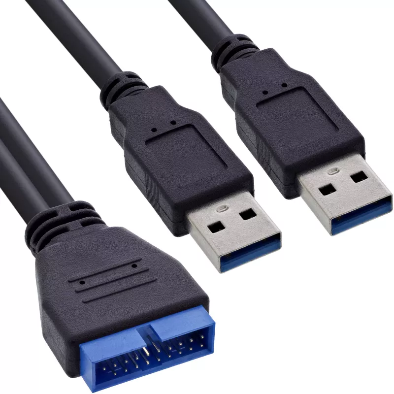 InLine USB 3.0 Premium adapterio kabelis 2x USB A kištukas / pagrindinės plokštės vidinė jungtis, 0,40 m