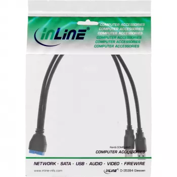 InLine USB 3.0 Premium adapterio kabelis 2x USB A kištukas / pagrindinės plokštės vidinė jungtis, 0,40 m