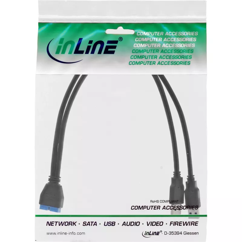 InLine USB 3.0 Premium adapterio kabelis 2x USB A kištukas / pagrindinės plokštės vidinė jungtis, 0,40 m