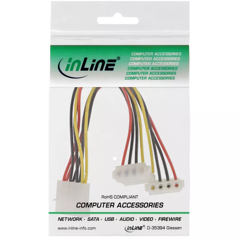InLine vidinis maitinimo Y laidas 1x 4 kontaktų Molex / 2x 4 kontaktų Molex kampuotas 0,15 m