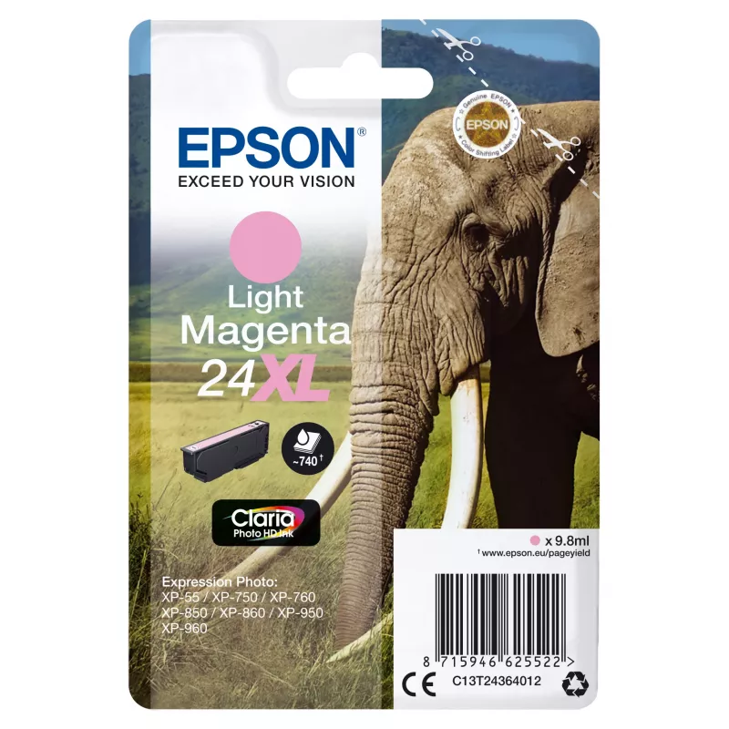 Epson Elephant Singlepack Light Magenta 24XL Claria Photo HD rašalas