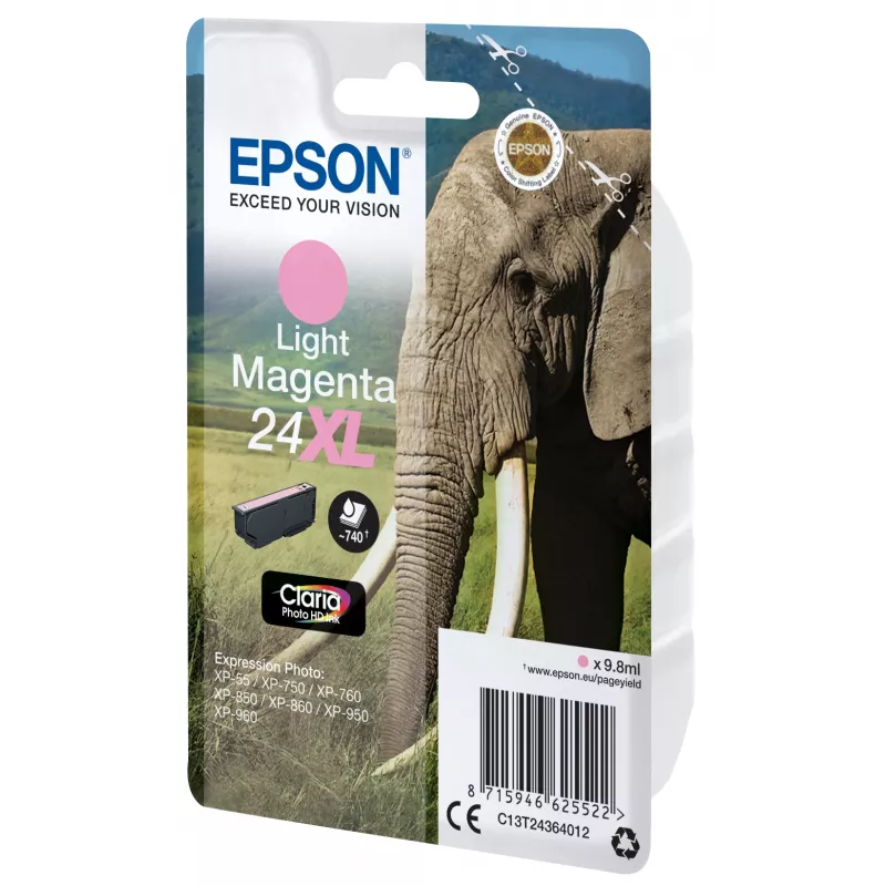 Epson Elephant Singlepack Light Magenta 24XL Claria Photo HD rašalas