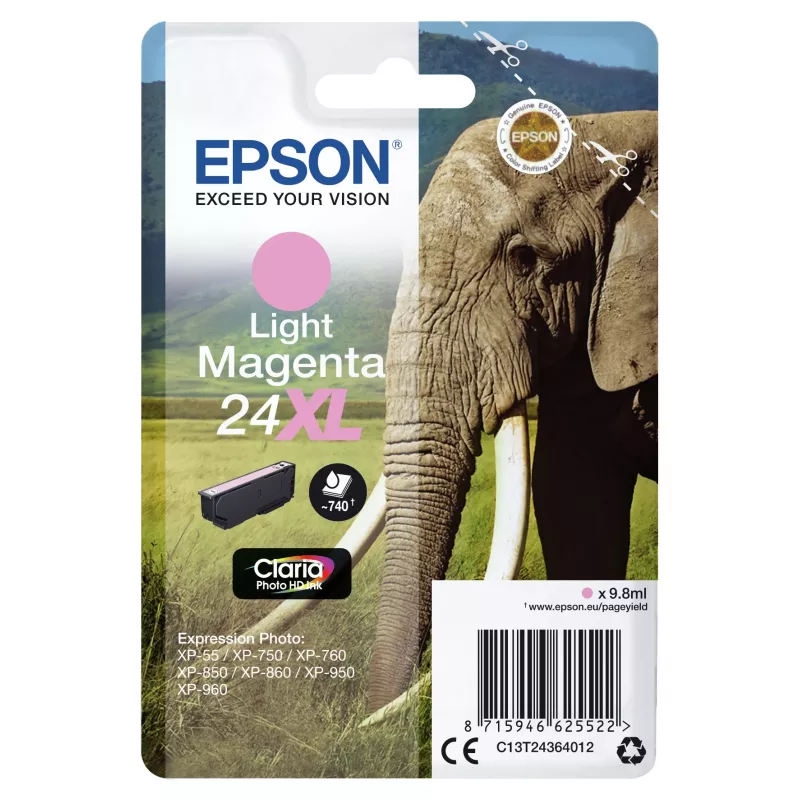 Epson Elephant Singlepack Light Magenta 24XL Claria Photo HD rašalas