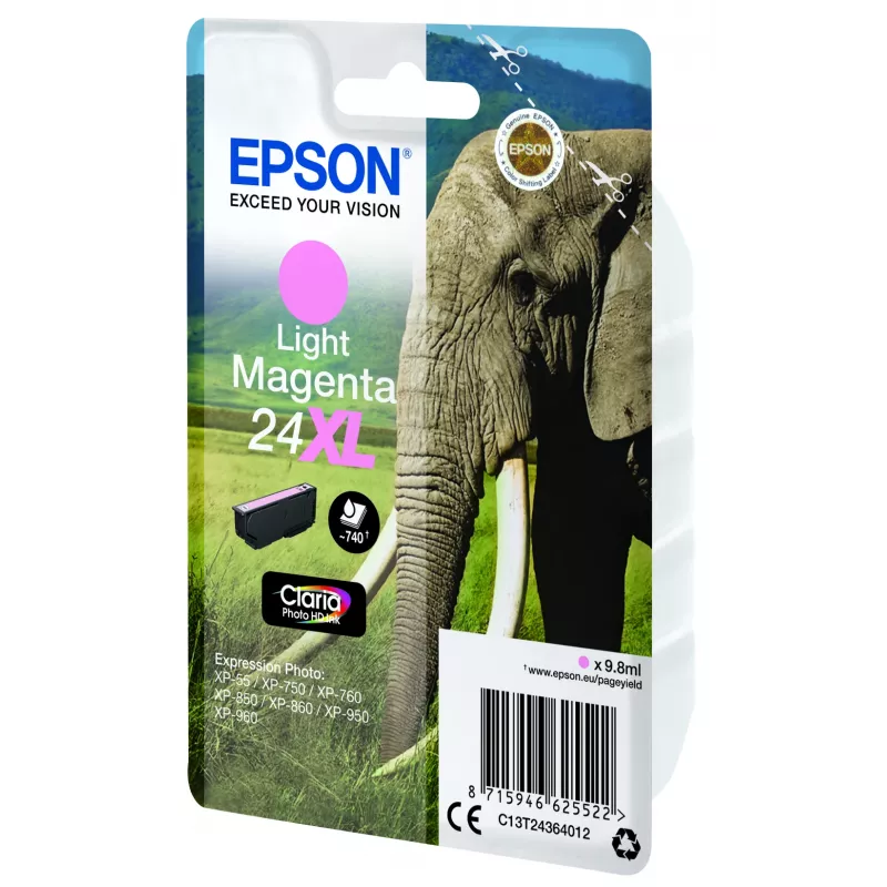Epson Elephant Singlepack Light Magenta 24XL Claria Photo HD rašalas
