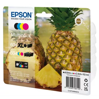 Epson 604XL rašalo kasetė 4 vnt. Originali didelės (XL) talpos juoda, žalsvai mėlyna, rausvai raudona, geltona