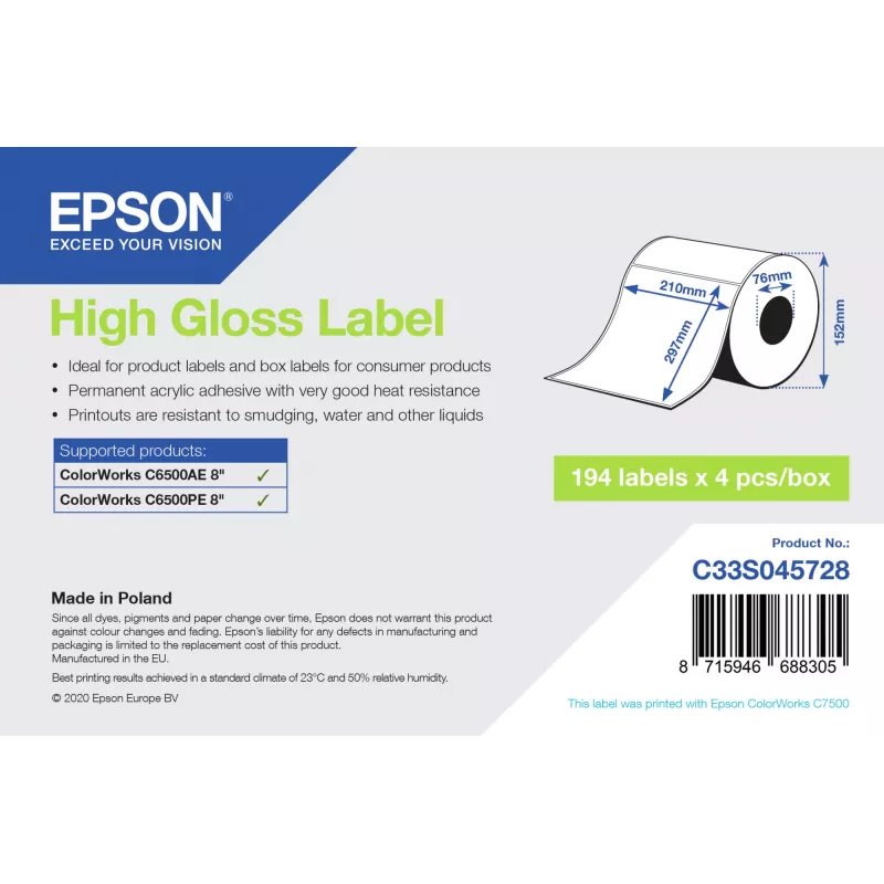 Epson C33S045728 spausdintuvo etiketė balta lipni spausdintuvo etiketė