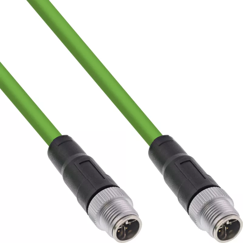 InLine pramoninis tinklo kabelis, M12 8 kontaktų X koduotas kištukas/kištukas, Cat.6A PUR 5 m