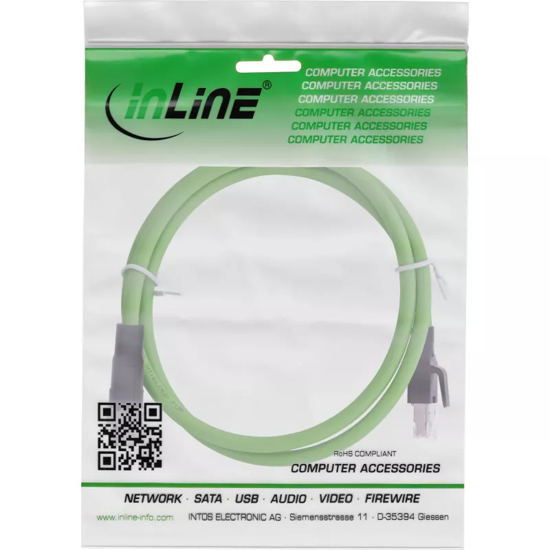 “InLine” pramoninis tinklo kabelis, M12 8 kontaktų X koduota jungtis į RJ45 kištuką, Cat.6A PUR 2 m