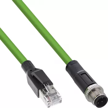 InLine pramoninis tinklo kabelis, M12 4 kontaktų D koduotas kištukas į RJ45, PUR 5 m