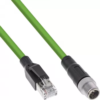 InLine pramoninis tinklo kabelis, M12 8 kontaktų X koduota į RJ45 kištuką, Cat.6A PUR 15 m