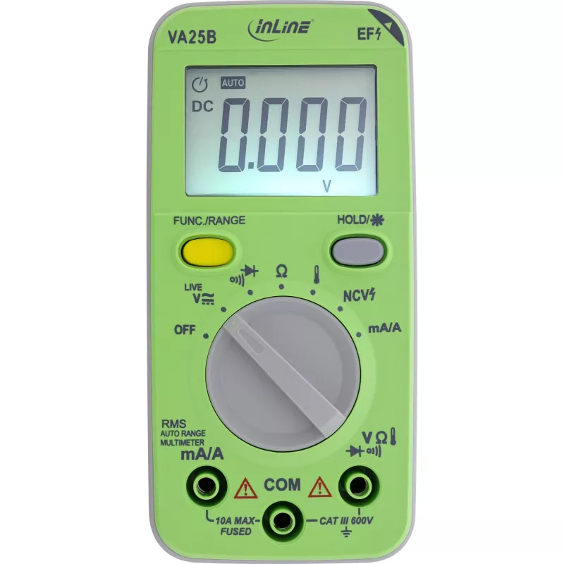 Multimetras InLine 43117A kišeninis automatinio diapazono, LCD 44x30 mm, AAA baterija, 130x62x27 mm