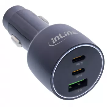 InLine USB automobilinis maitinimo adapteris su Power Delivery, 2x USB-C + QC USB-A, juodas