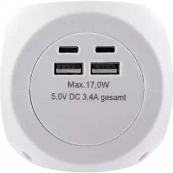 InLine įkrovimo kubas InLine 16499A 3x įžeminti kontaktai 2x USB-C 2x USB-A baltas 2 m