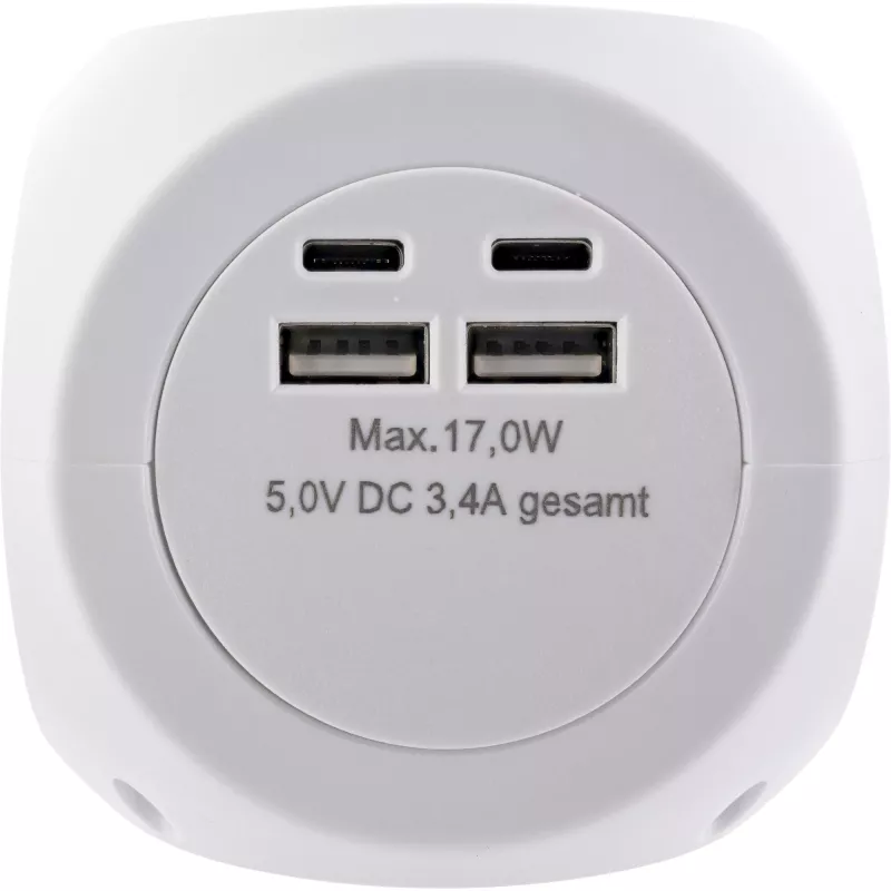 InLine įkrovimo kubas InLine 16499A 3x įžeminti kontaktai 2x USB-C 2x USB-A baltas 2 m
