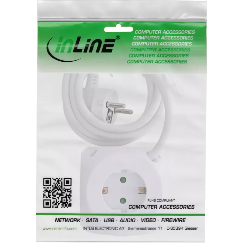InLine įkrovimo kubas InLine 16499A 3x įžeminti kontaktai 2x USB-C 2x USB-A baltas 2 m