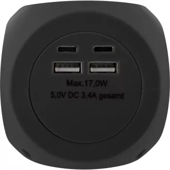 InLine Charging Cube InLine 16499B 3x įžeminimo kontaktas 2x USB-C 2x USB-A juoda 2m
