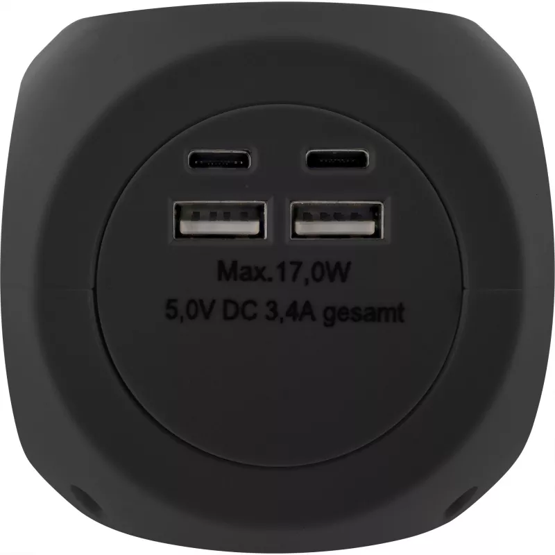 InLine Charging Cube InLine 16499B 3x įžeminimo kontaktas 2x USB-C 2x USB-A juoda 2m