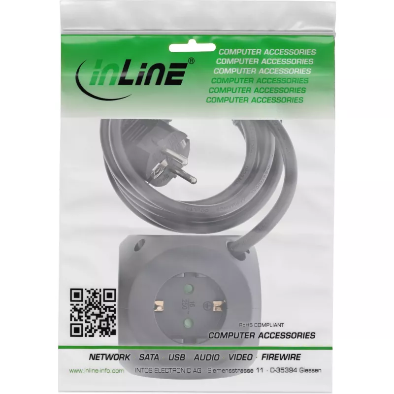 InLine Charging Cube InLine 16499B 3x įžeminimo kontaktas 2x USB-C 2x USB-A juoda 2m
