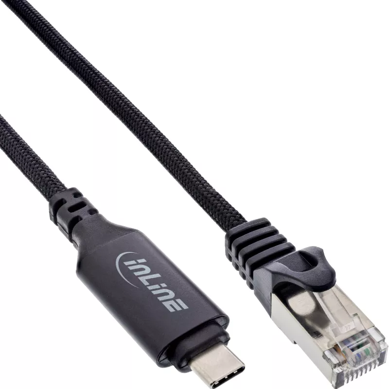 Tinklo kabelis InLine 33381A USB-C į RJ45 Cat6 2 m juodas