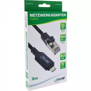 Tinklo kabelis InLine 33381A USB-C į RJ45 Cat6 2 m juodas