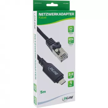 Tinklo kabelis InLine 33381B USB-C į RJ45 Gigabitinis 5m Juodas