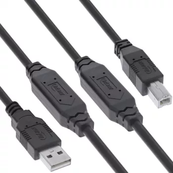 InLine USB 2.0 aktyvus laidas, USB-A kištukas į USB-B kištuką, 20 m, 20 m, USB A, USB B, USB 2.0, 0,48 Gbit/s, juoda