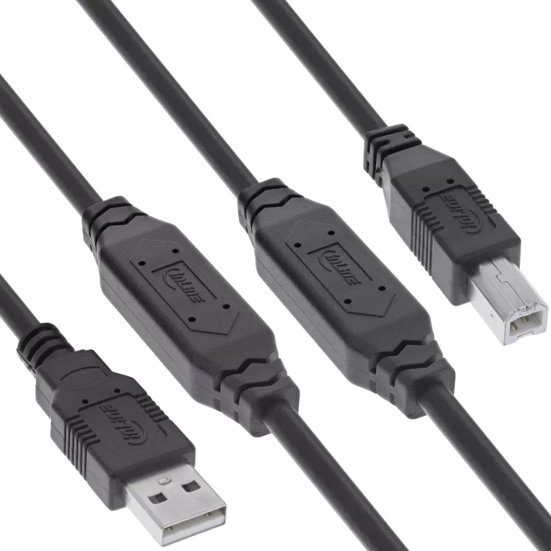 InLine USB 2.0 aktyvus laidas, USB-A kištukas į USB-B kištuką, 20 m, 20 m, USB A, USB B, USB 2.0, 0,48 Gbit/s, juoda