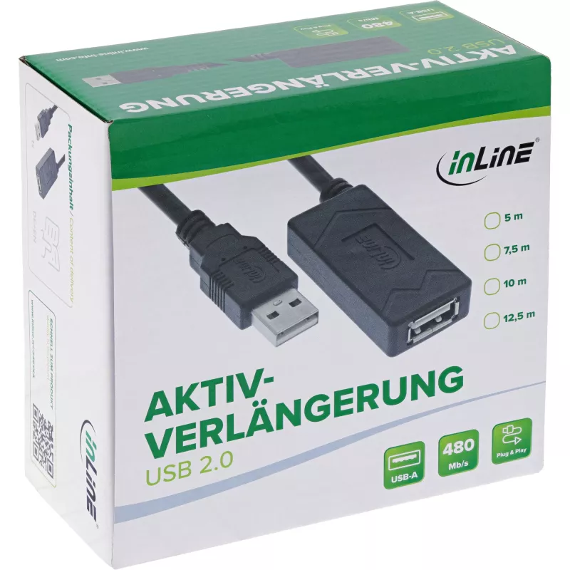 InLine USB 2.0 aktyvusis ilgintuvas, USB-A kištukas/lizdas, 7,5 m