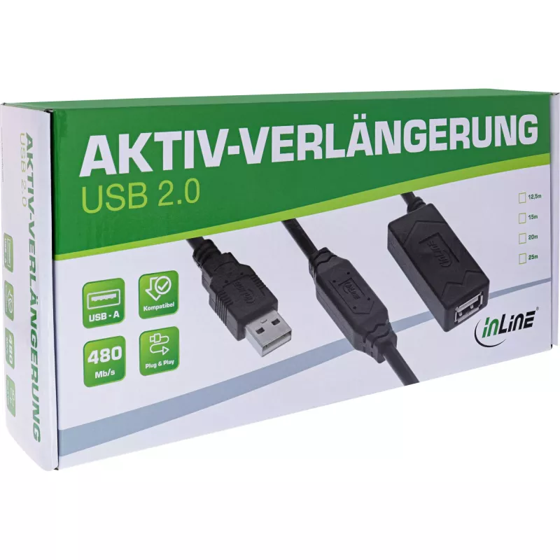 InLine USB 2.0 aktyvusis ilgintuvas USB-A kištukas/lizdas 25m 0,48 Gbit/s