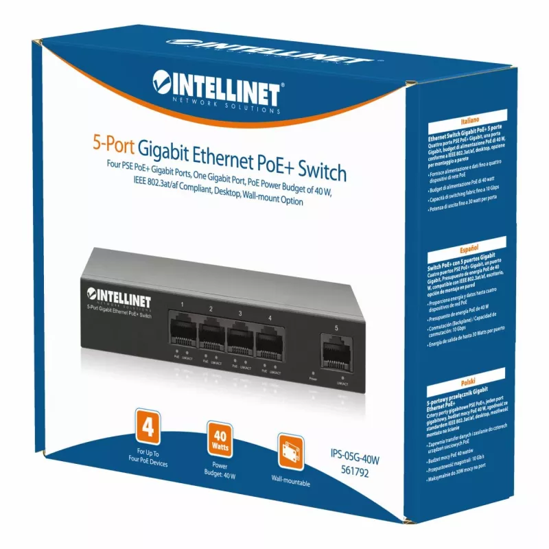 Intellinet 561792 tinklo komutatorius Gigabit Ethernet (10/100/1000) Maitinimas per Ethernet (PoE) Juoda