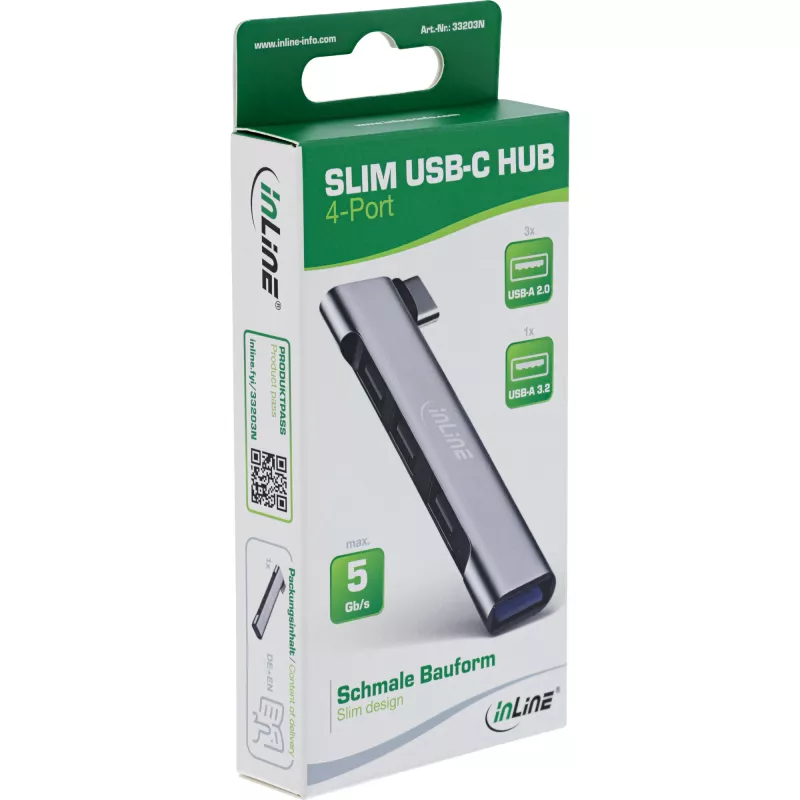 InLine plonas USB-C šakotuvas, 4 prievadų, USB 3.0 + 3x USB 2.0, plonas dizainas