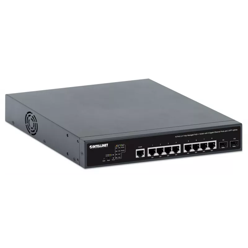 Intellinet 10 prievadų L2+ pilnai valdomas PoE++ jungiklis su 8 Gigabit Ethernet prievadais ir 2 SFP jungtimis