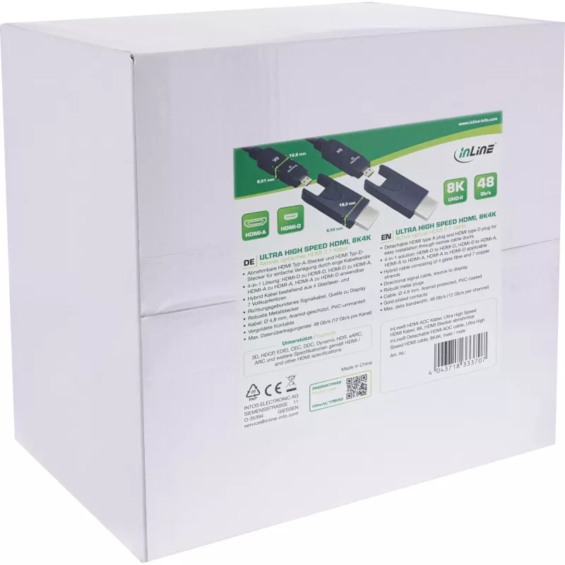 InLine HDMI AOC kabelis, Ultra High Speed HDMI, 8K4K, nuimamas kištukas, 80m