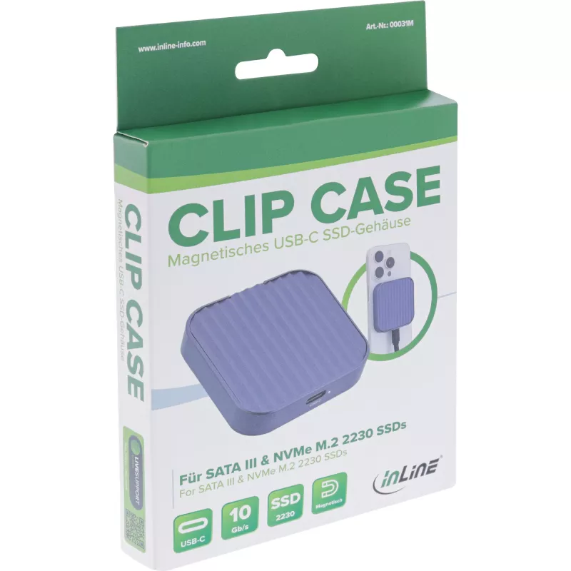 InLine Clip Case - Magnetinis USB-C korpusas SATA III ir NVMe M.2 SSD diskams
