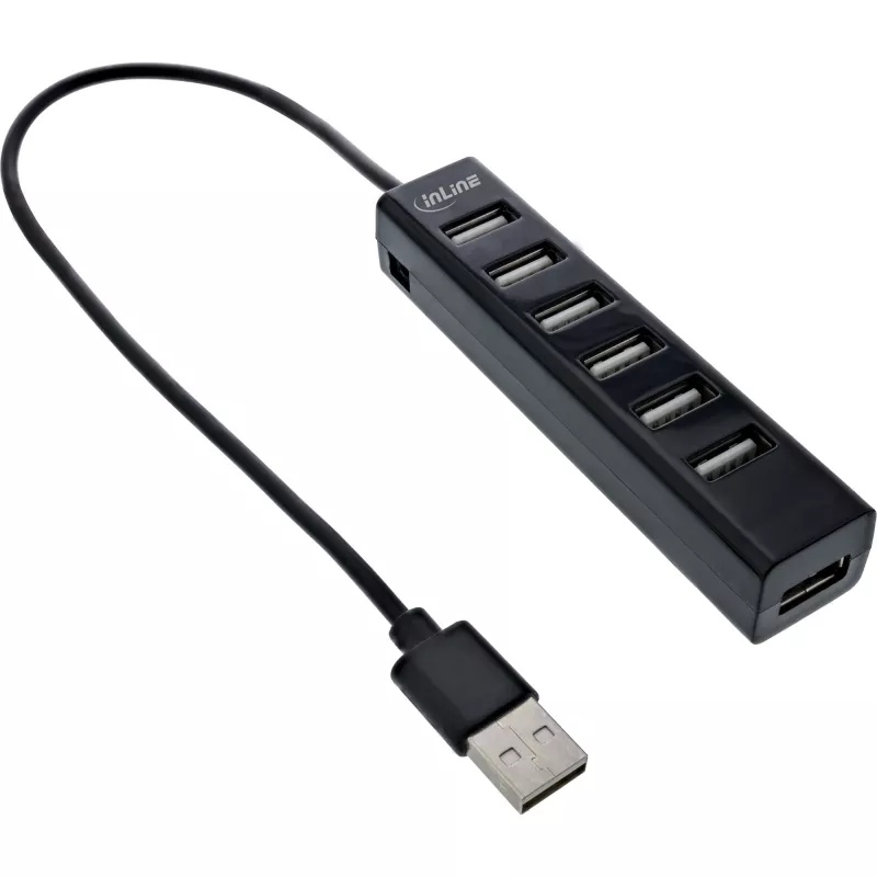 InLine USB 2.0 7 prievadų šakotuvas, Type-A kištukas prie 7x Type-A lizdų, juodas