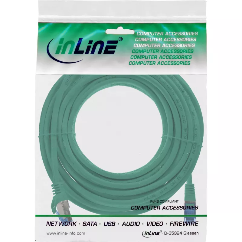 InLine 72605G tinklo kabelis, žalias, 5 m, Cat6a S/FTP (S-STP)