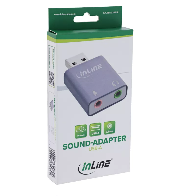 Garso adapteris InLine 33051E USB Type-A Pilka 42mm x 30mm x 12mm