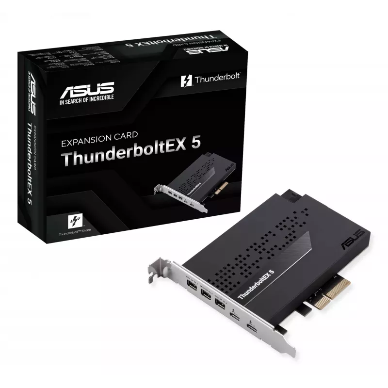 Sąsajos plokštė ASUS ThunderboltEX 5 — PCIe 4.0, Intel JHL9580, Mini DisplayPort, USB 2.0, 120 Gbit/s