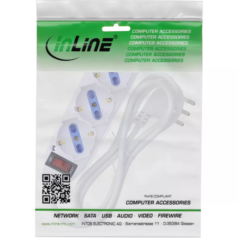 InLine 16431Z maitinimo ilgintuvas 1,5 m 3 kintamosios srovės lizdai (-ų) Vidaus baltas