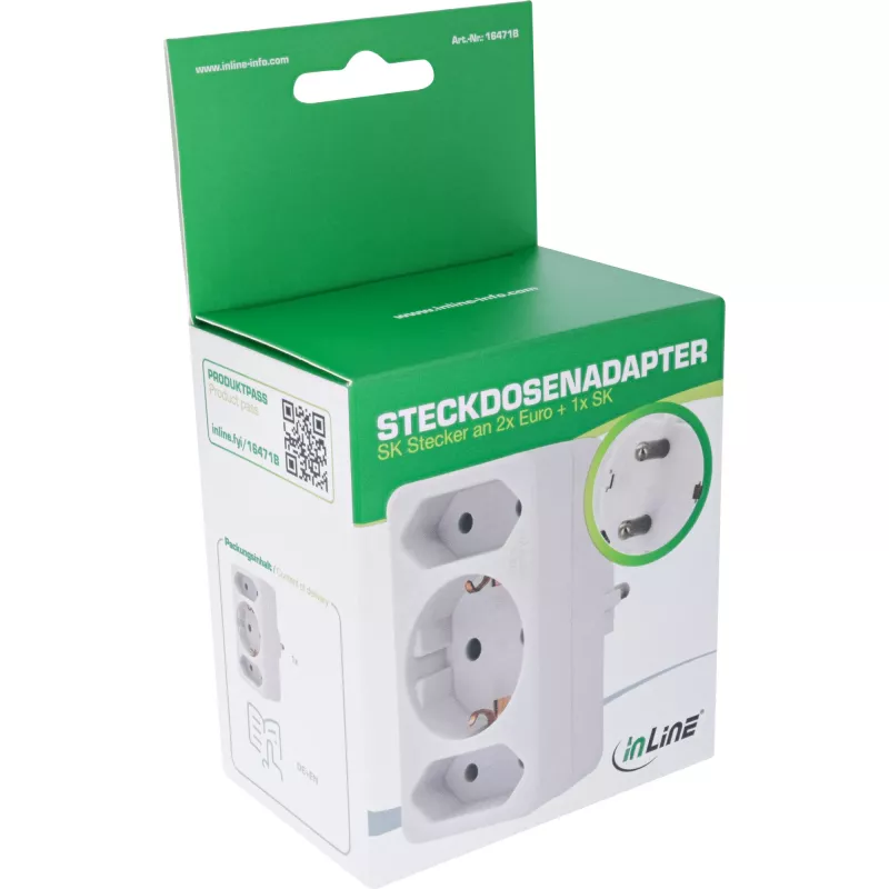 Power Plug Adapter Type F InLine 16471B 2x Type C + Type F White