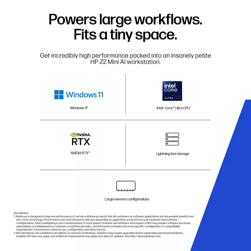 HP Z2 G1i Intel Core Ultra 7 265 32 GB DDR5-SDRAM NVIDIA RTX A1000 Windows 11 Pro Mini PC Workstation AI Workstation, AI PC