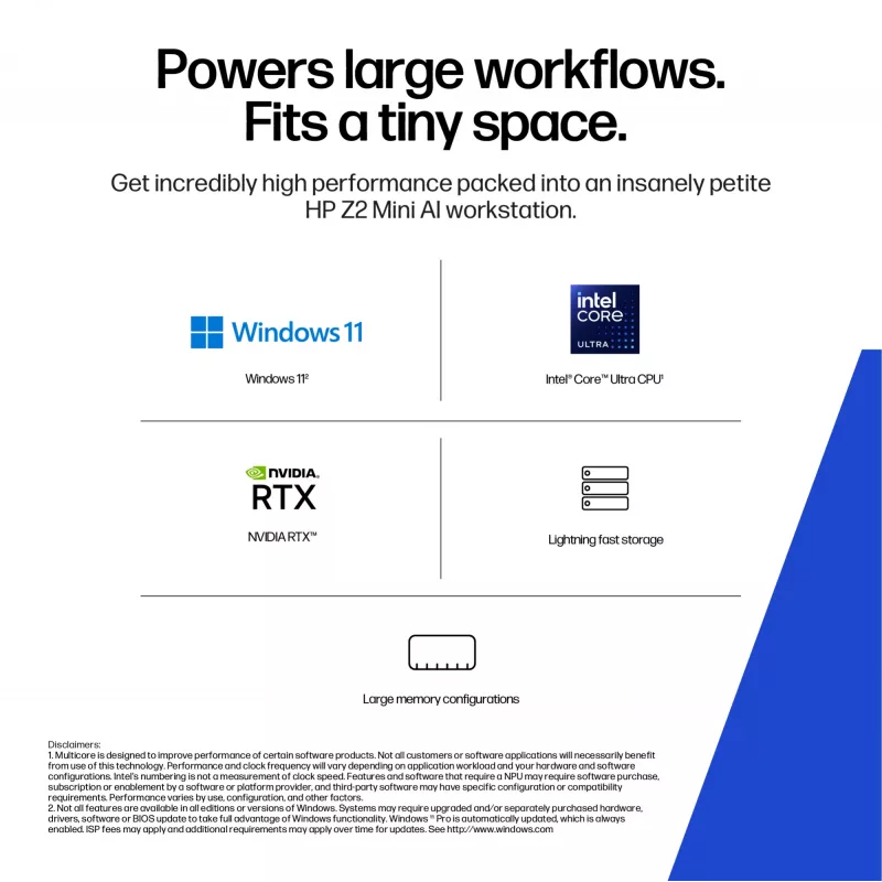 HP Z2 G1i Intel Core Ultra 7 265 32 GB DDR5-SDRAM NVIDIA RTX A1000 Windows 11 Pro Mini PC Workstation AI Workstation, AI PC