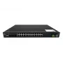 LevelOne 28 prievadų L2 Plus valdomas PoE pramoninis jungiklis, 4 x 1/2.5/10GbE SFP+, 24 PoE išėjimai, 370W, 802.3AF/AT/BT PoE, 19 colių montavimas stelaže, -40°C iki 80°C