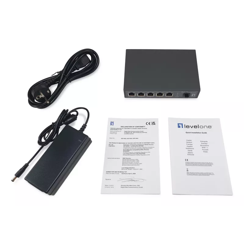 LevelOne GEP-0625 tinklo komutatorius Nevaldomas 2.5G Ethernet (100/1000/2500) Maitinimas per Ethernet (PoE) Juodas