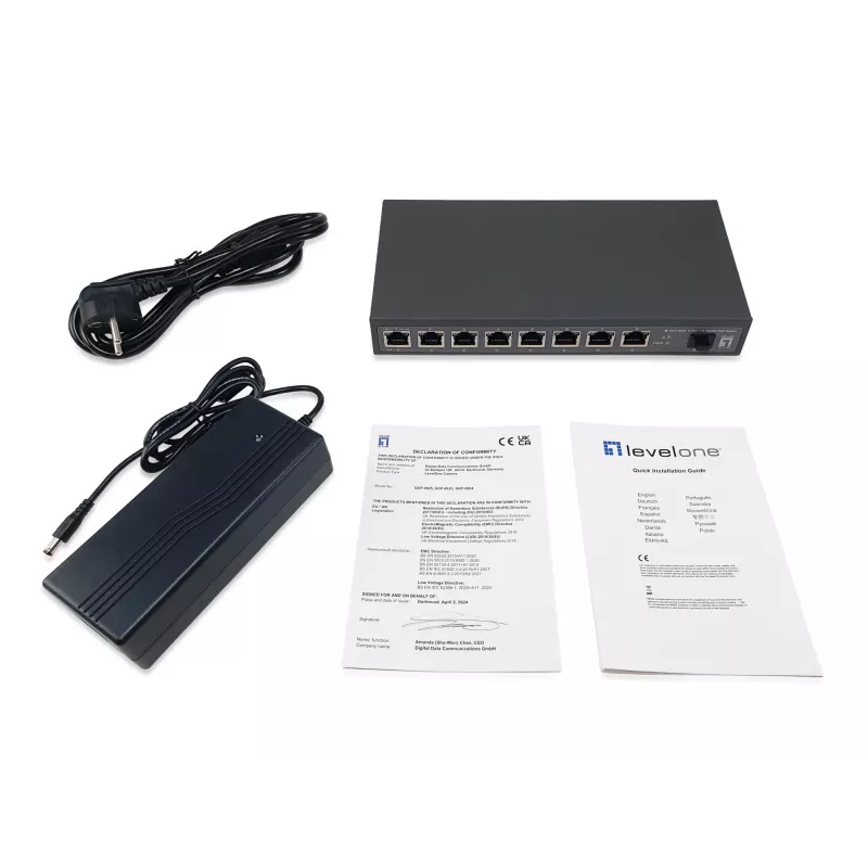 LevelOne GEP-0925 tinklo komutatorius Nevaldomas 2.5G Ethernet (100/1000/2500) Power over Ethernet (PoE) Juodas