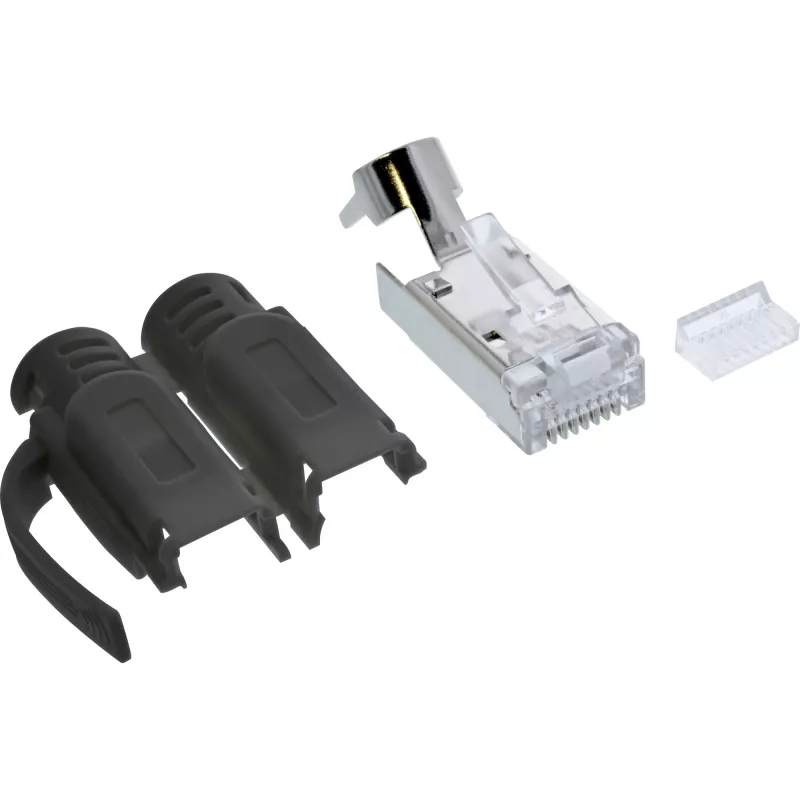InLine užspaudžiama jungtis Cat.6A RJ45 ekranuota, 3 dalių juoda 100 vnt. pakuotė